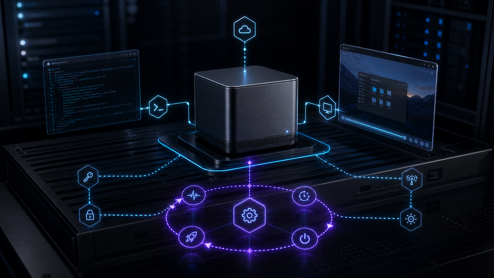 Stylized Hyperbox headless Mac mini agent runtime