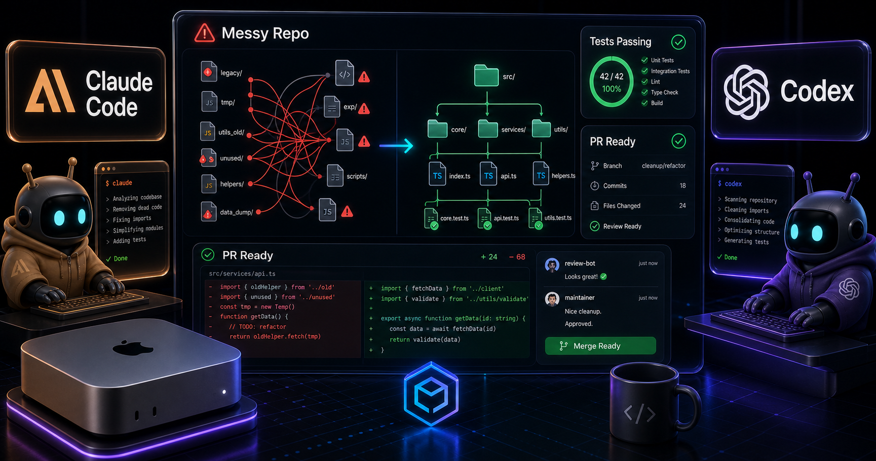 Hyperbox code review dashboard cleaning up an AI-generated repo